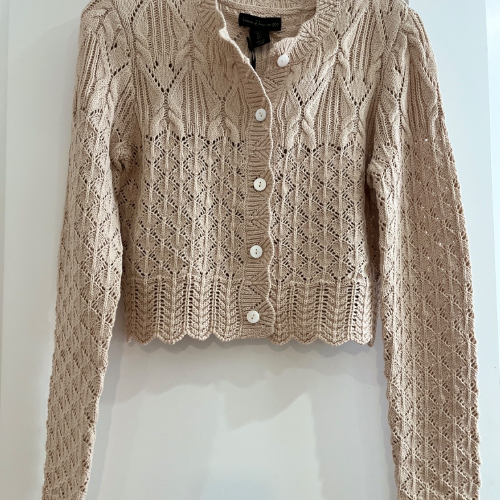 NWT House of Harlow 1960 Women's Cable Knit Crochet Sweater cardigan S